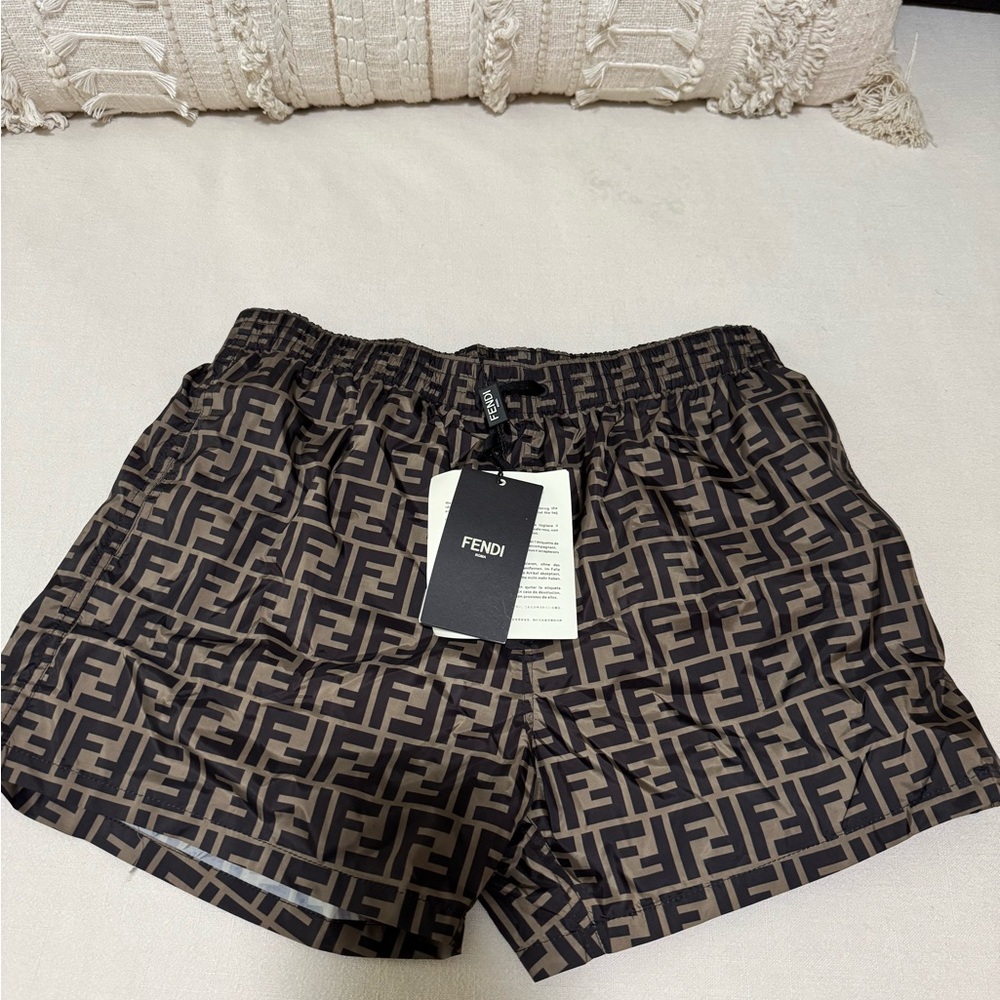 Fendi Black and Brown Logo Shorts
